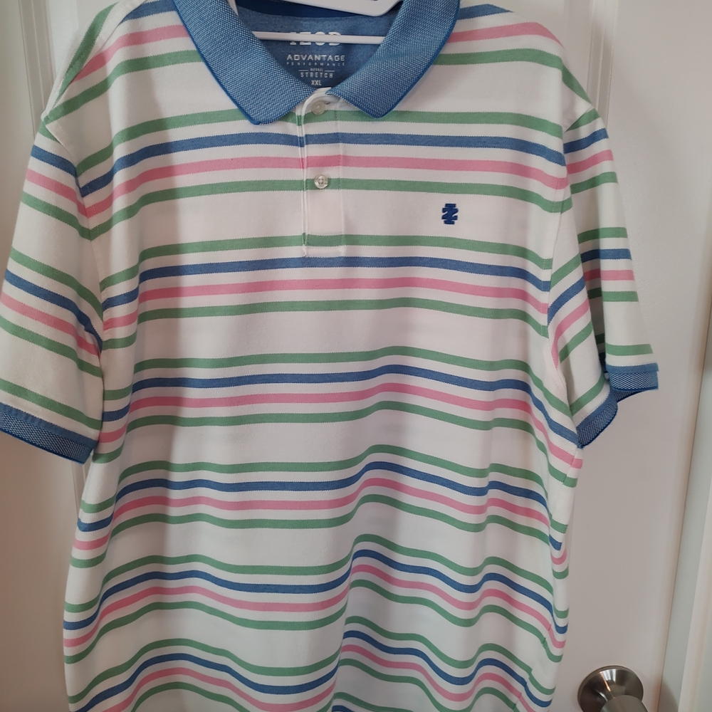 Izod Classic Blue and Green Polo Shirt W/Stripes